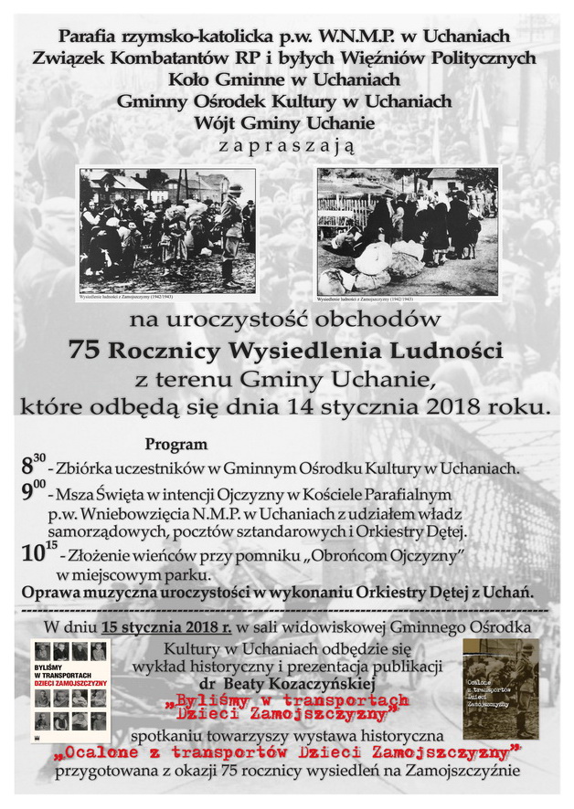 75 rocznica wysiedlenia ludności z terenu gminy Uchanie