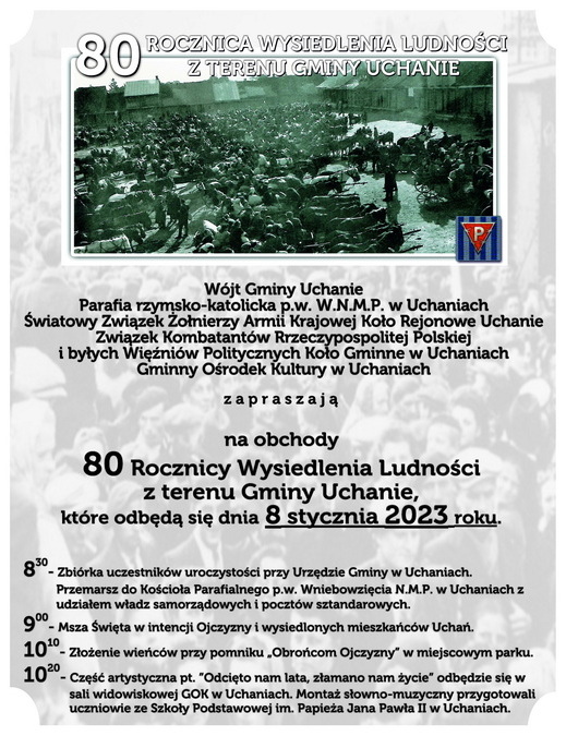 80 rocznica wysiedlenia ludności z terenu gminy Uchanie - 08.01.2023